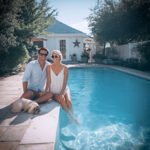 Happy couple enjoying their clean pool